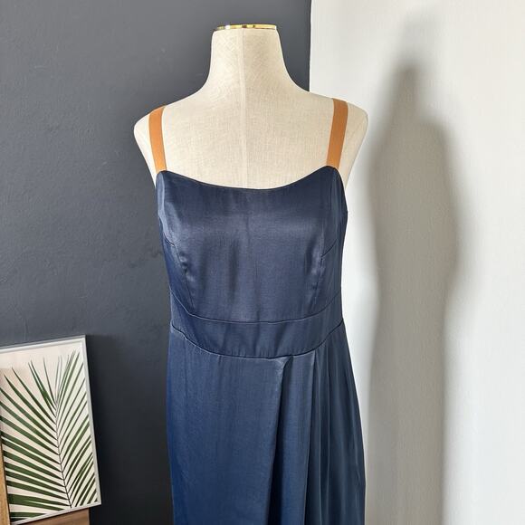 BY ANTHROPOLOGIE Sweetheart Side Slit Slip Open Back Midi Dress Satin - Picture 6 of 12